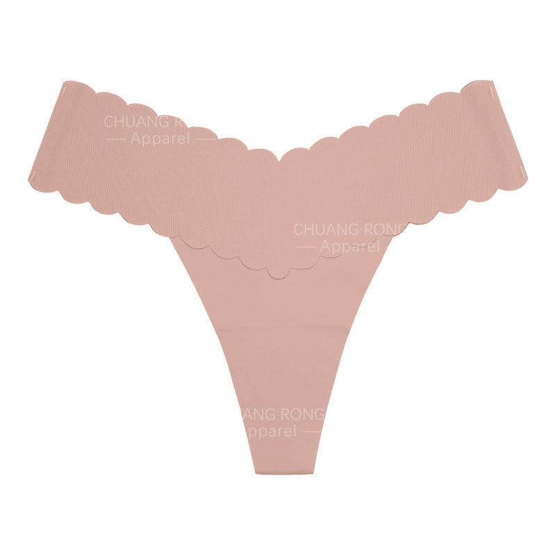 Large Size Wavy Edge Women's Underwear V-Shaped Low-Waist One-Piece Seamless Sexy Pure Cotton Crotch Breathable Fitness Thong for Women