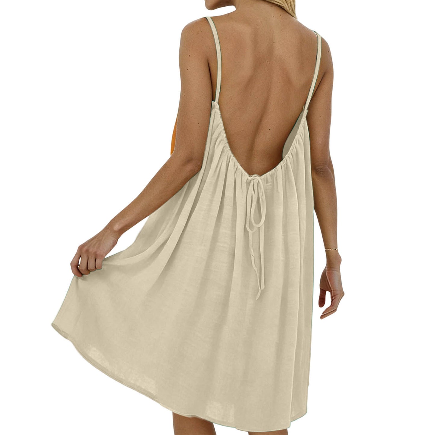 Womens Ice Silk Crinkled Backless Strapless Dress