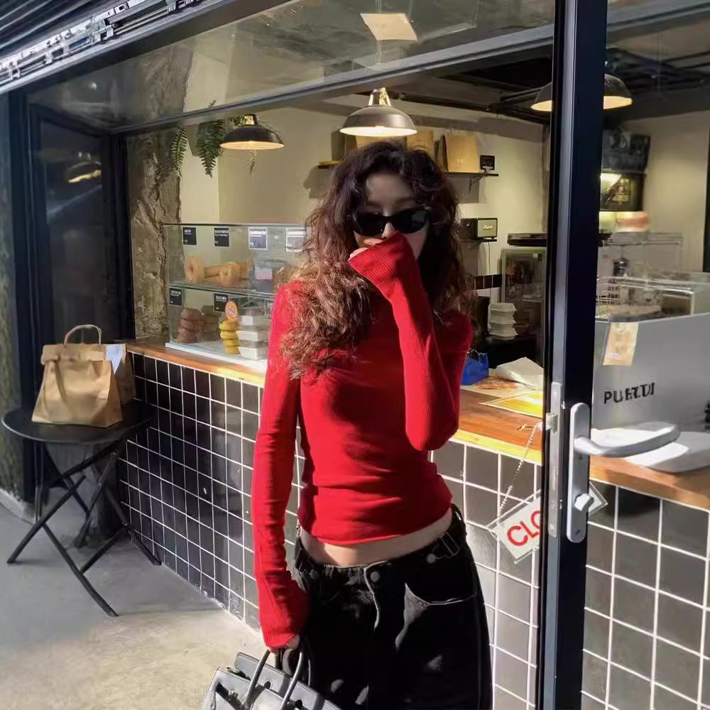 Red Slim-fit Wool Sweater for Women