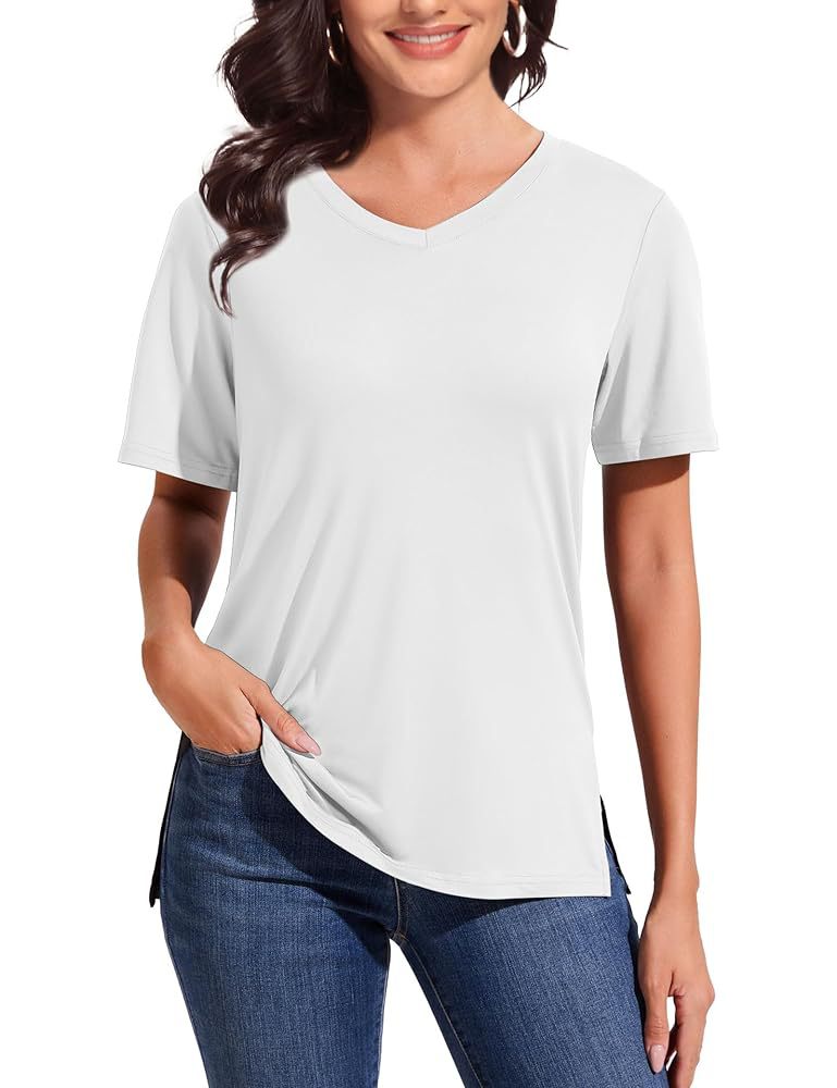 V-neck loose, straight-shoulder short-sleeved T-shirt