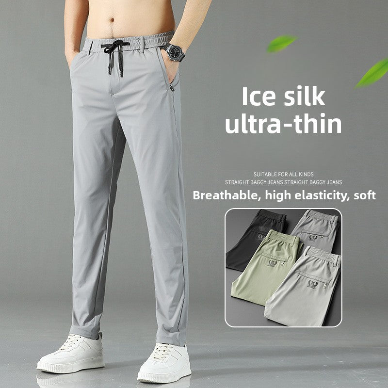 Lightweight stretchable ice silk casual pants for men