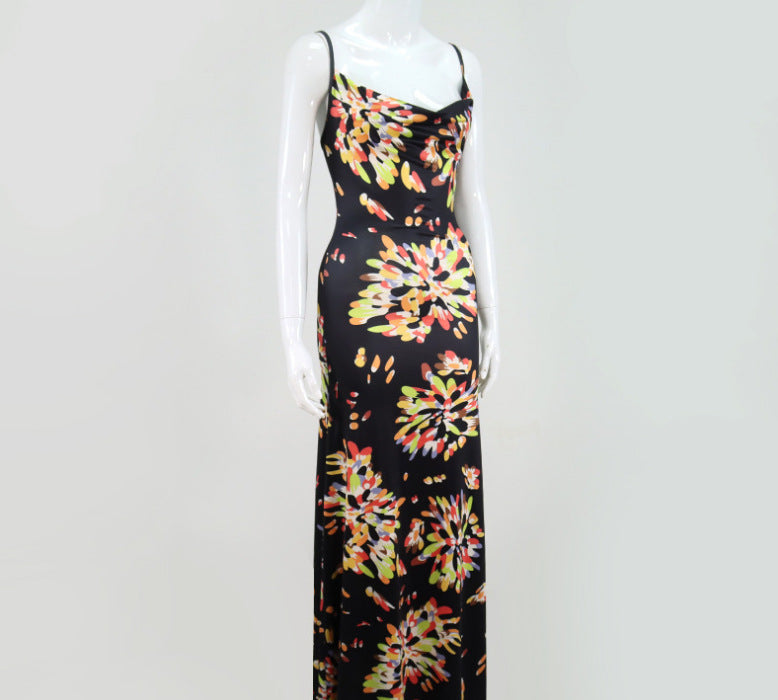 Printed backless halter-neck dress