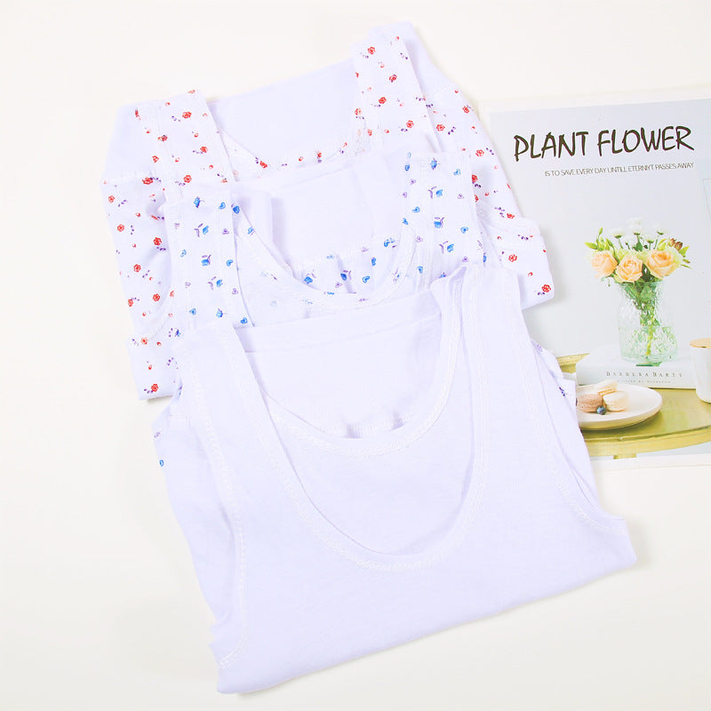 Printed Summer Middle-aged and Elderly Short Vest Underwear Women's Cotton Large Size Elder's Undershirt Bra Mother's Sling Thin Vest