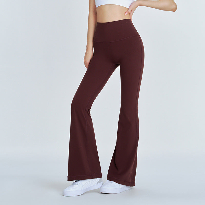 High elasticity micro-ruffled yoga pants, sheer high-waisted wide-leg pants