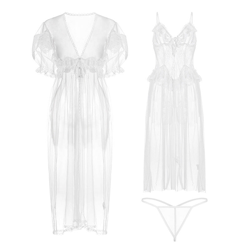 Long pajama see-through nightgown set