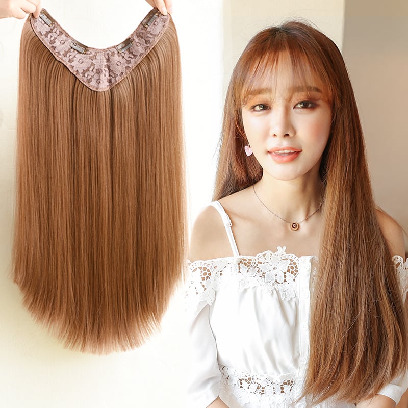 Long Curly/Straight Wig Hair Extension Piece, Natural Look, Adjustable Mesh Cap