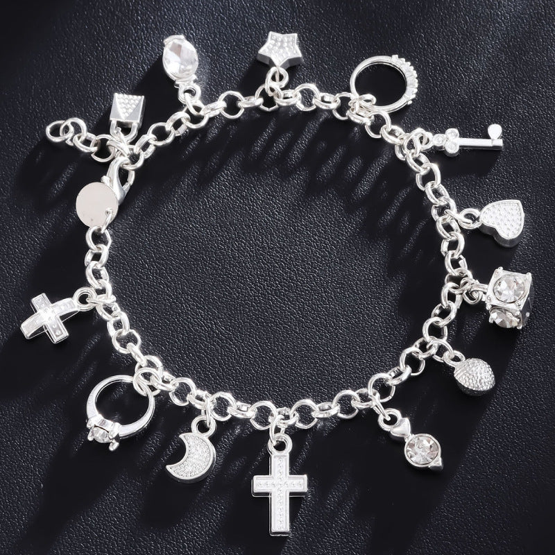 Multi-Pendant Alloy Bracelet with Diamond Accents