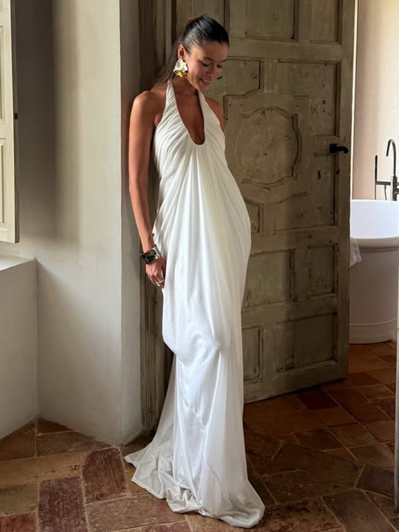 Summer Backless Halter Neck Mesh Dress