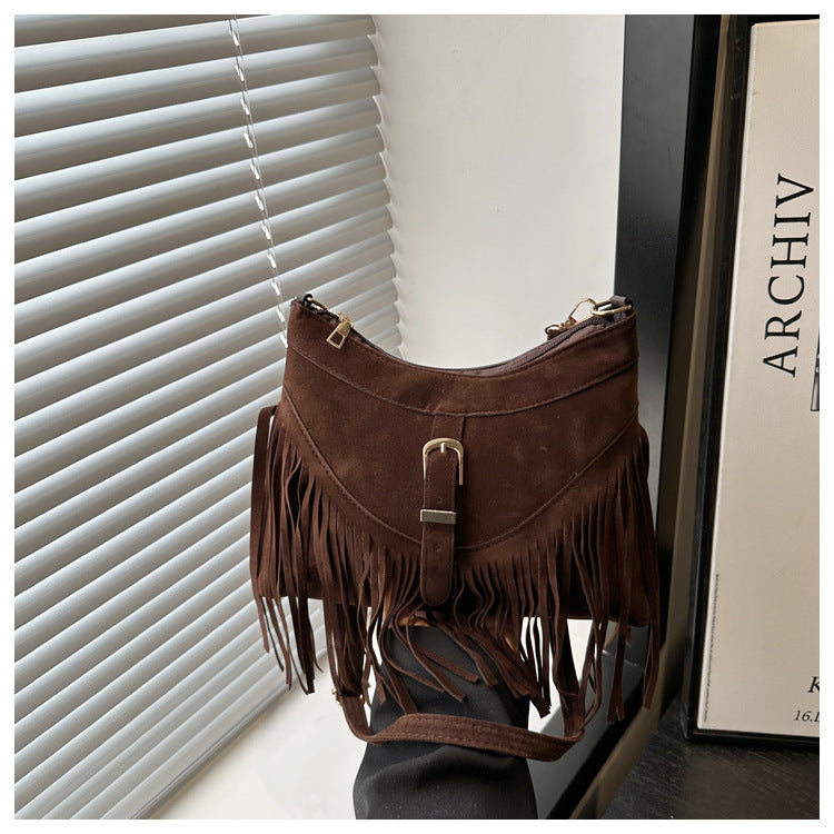 Retro PU Tassel Shoulder Handbag Tote Bag