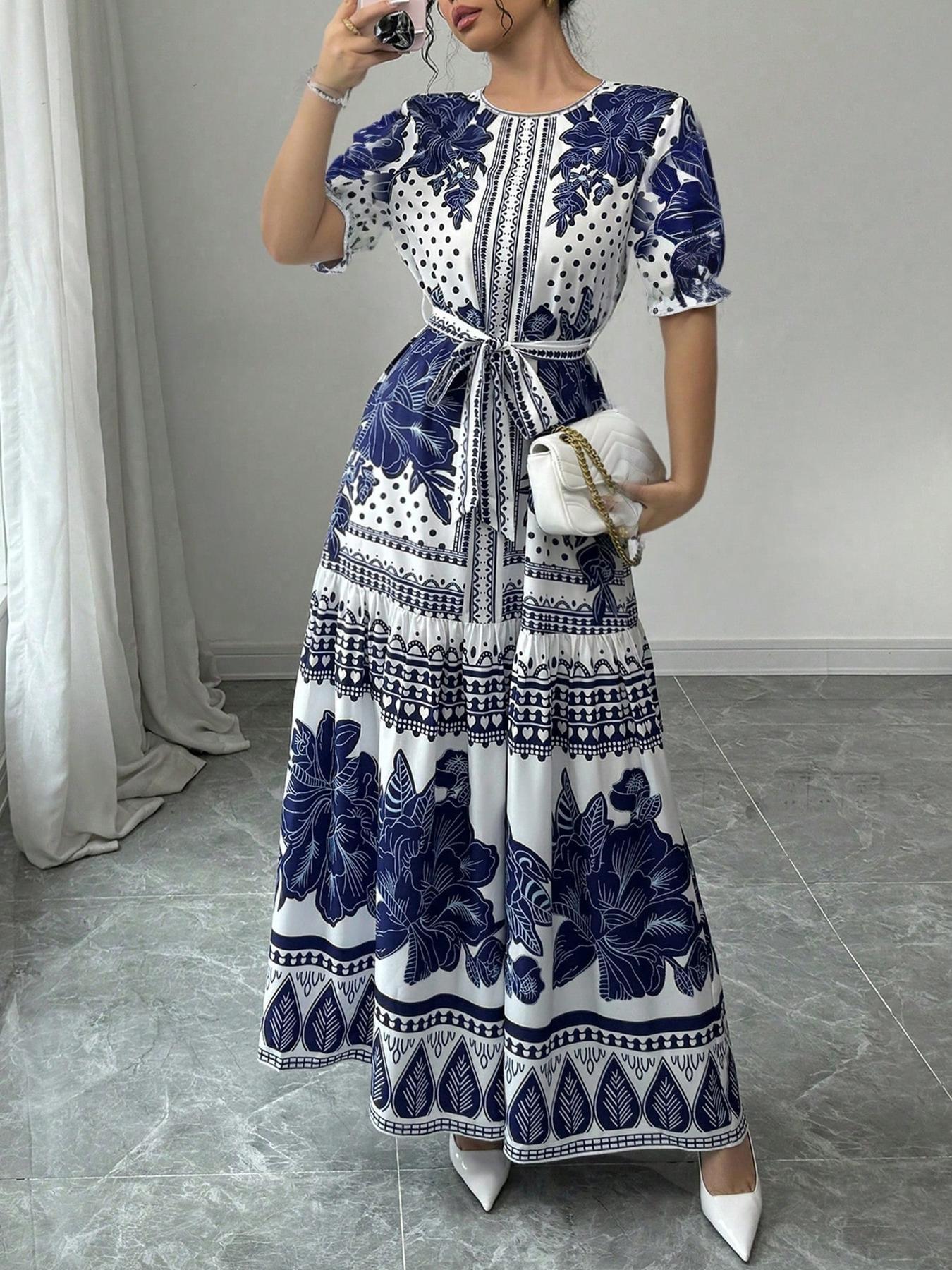 Lace-Up Elegant Ruffled Short-Sleeved Dress