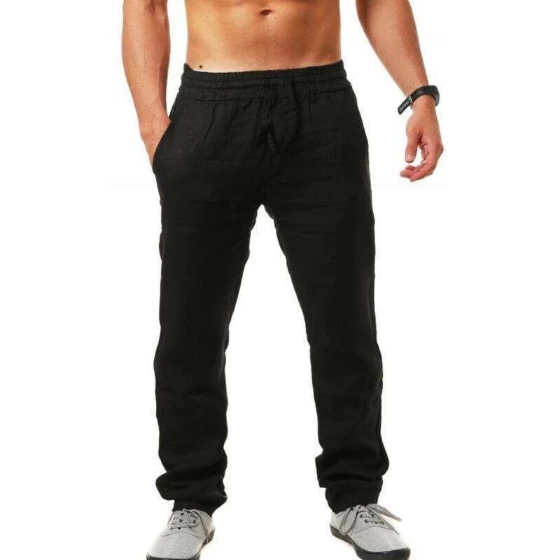 Mens Breathable Cotton Linen Casual Trousers