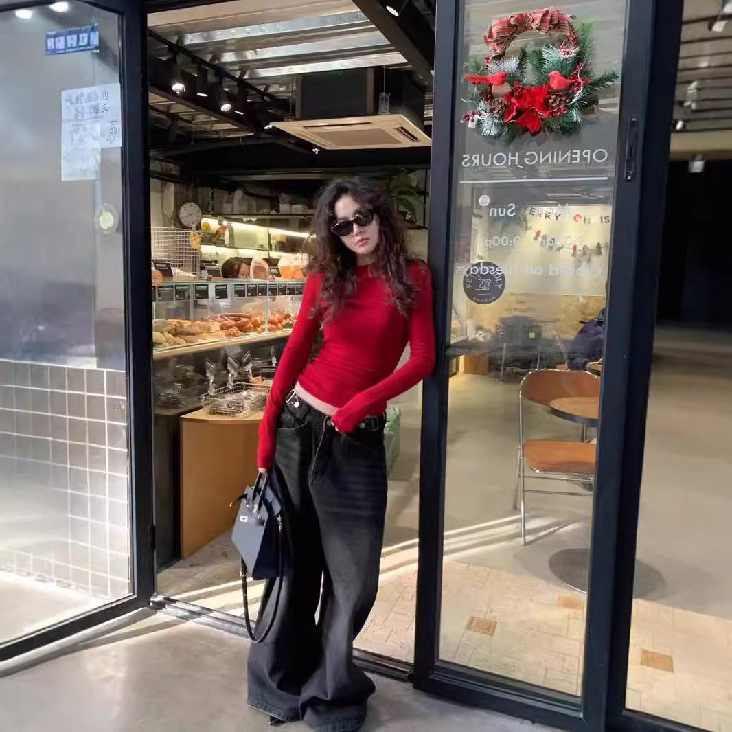 Red Slim-fit Wool Sweater for Women