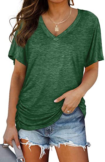 Solid-color batwing V-neck short-sleeved shirt