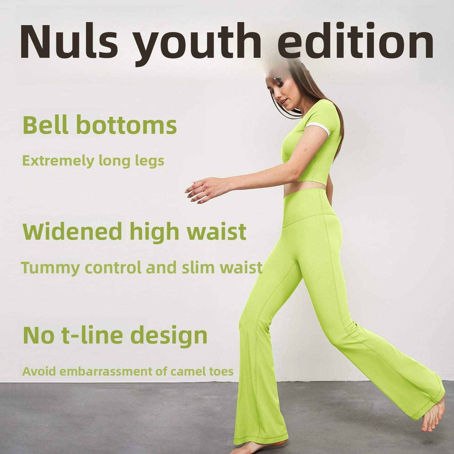 High elasticity micro-ruffled yoga pants, sheer high-waisted wide-leg pants