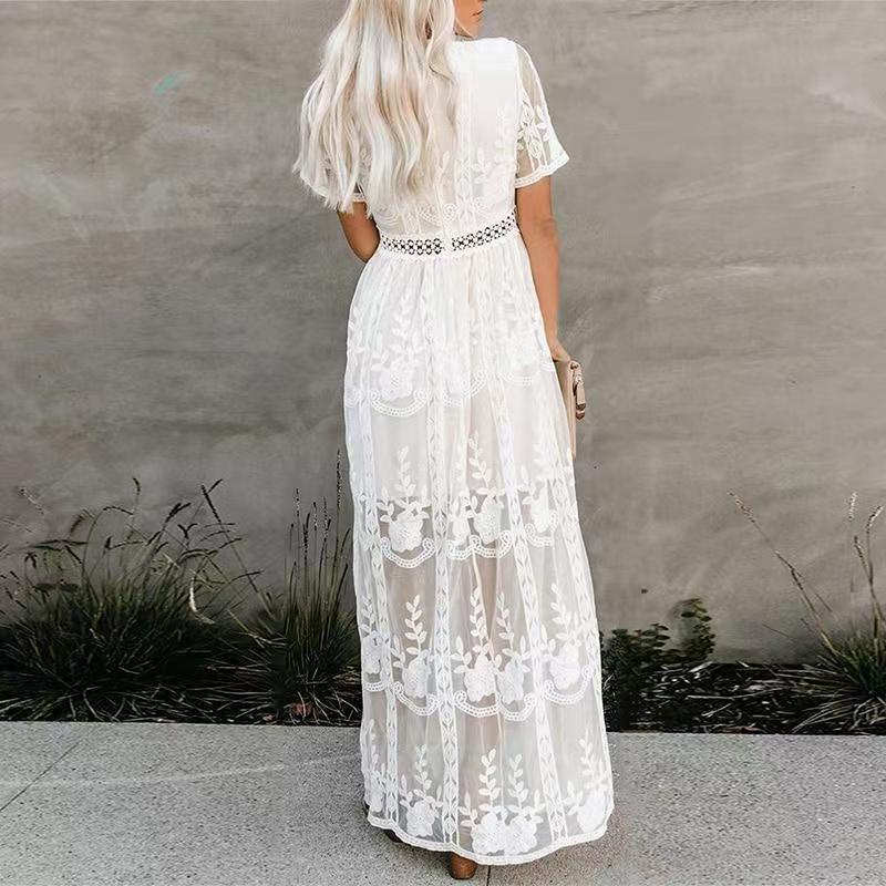 Lace long-sleeved chiffon dress