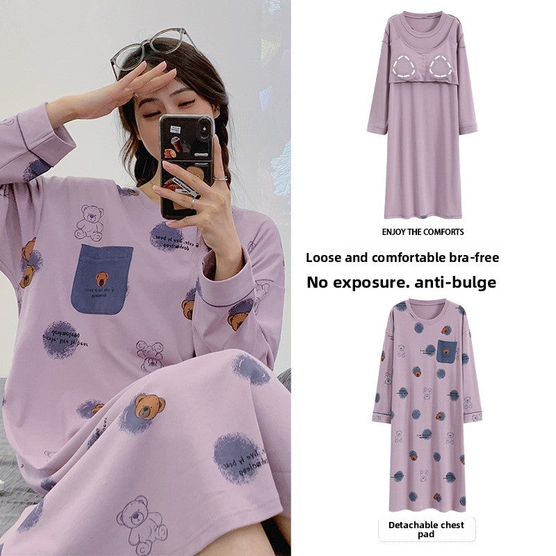 Women's Pure Cotton Long Sleeve Sleep Dress