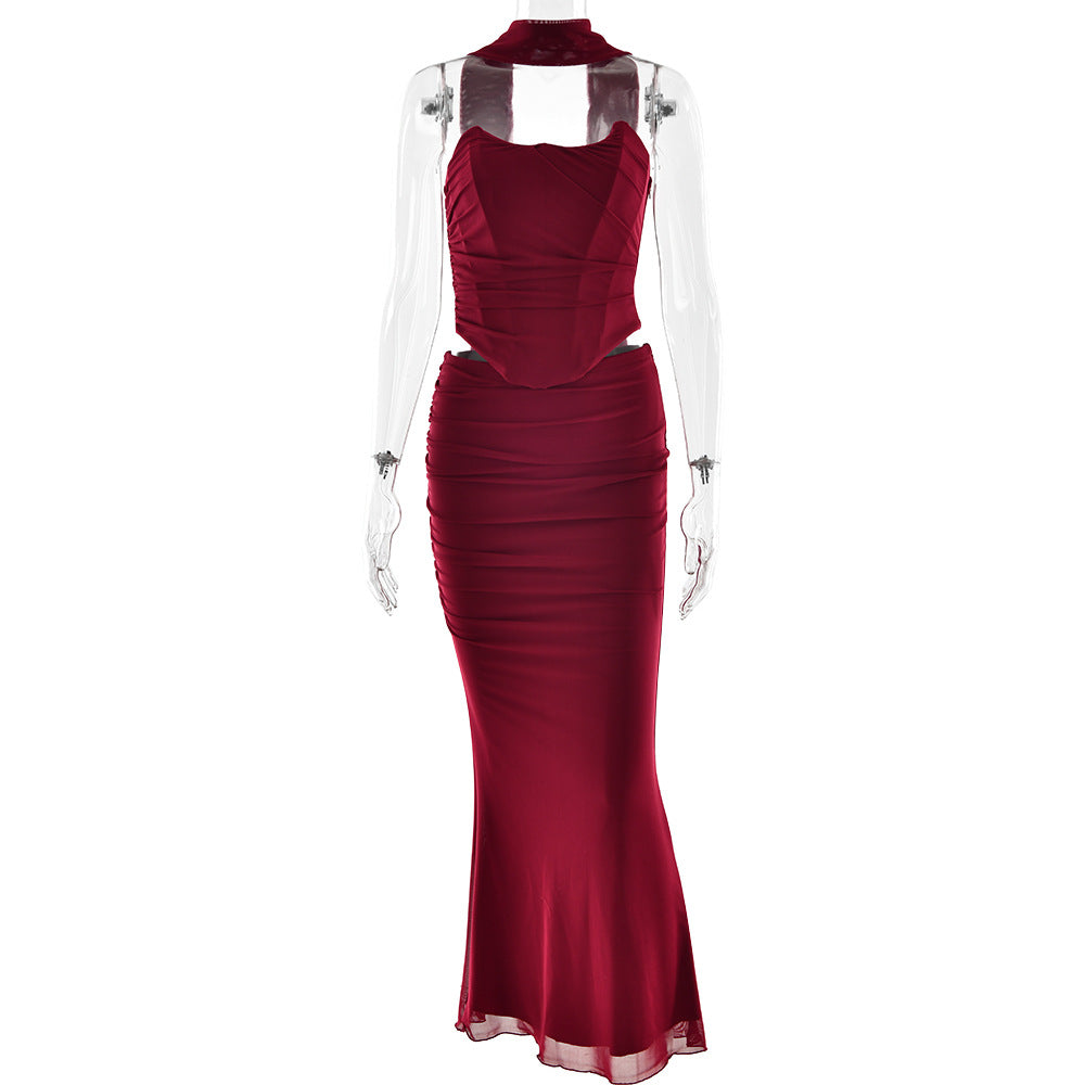 Womens Halter Neck Bodycon Dress Set