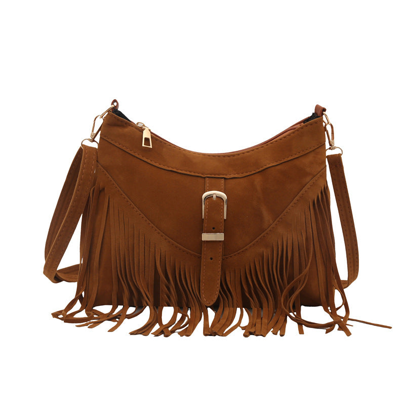 Retro PU Tassel Shoulder Handbag Tote Bag