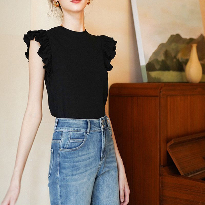 French-style Sleeveless Design T-shirt