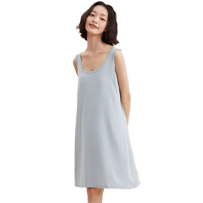 Summer New Style Ice Silk Suspender Pajamas with Breast Pads, Feminine Camisole, Cool Pure Color Nightgown That Can Be Worn Outside