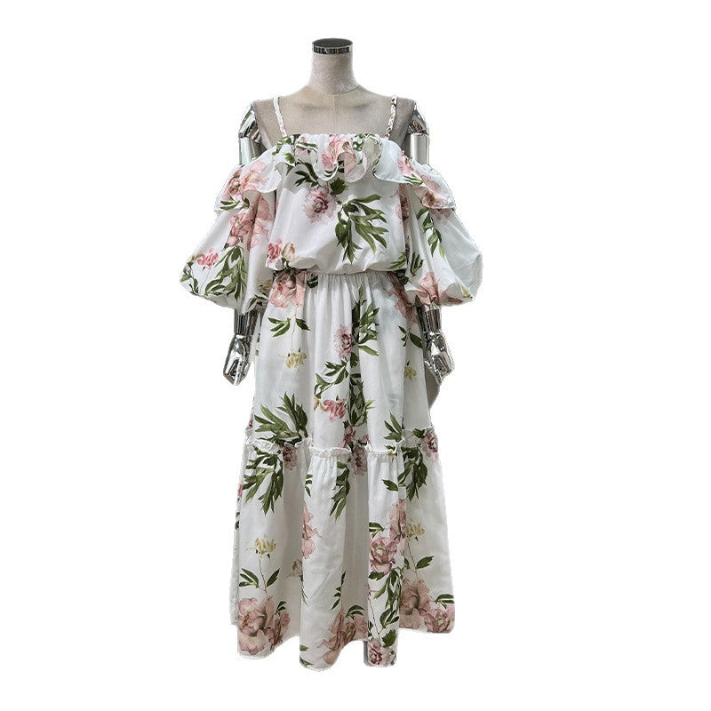 Ruffled-edge halter top set