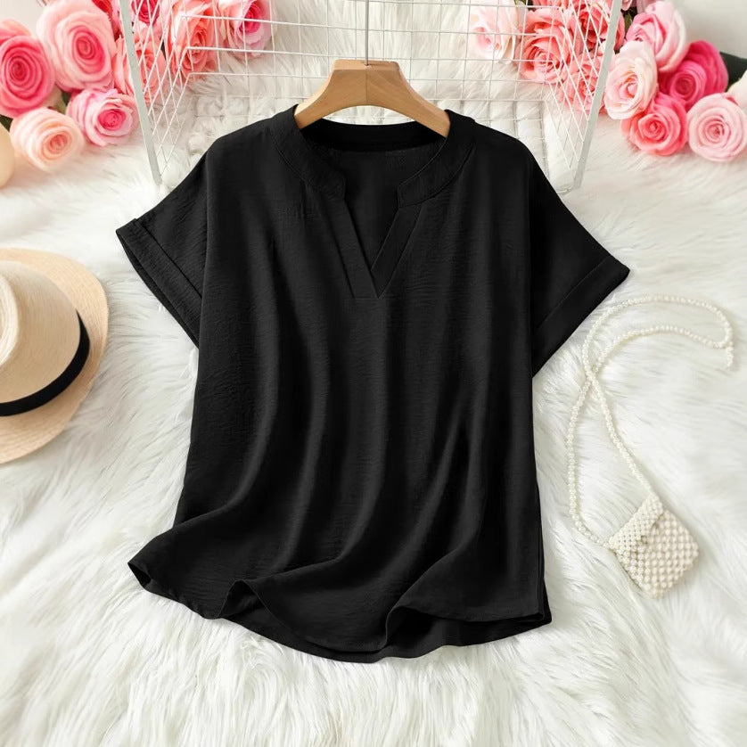 Loose solid-color casual shirt for women