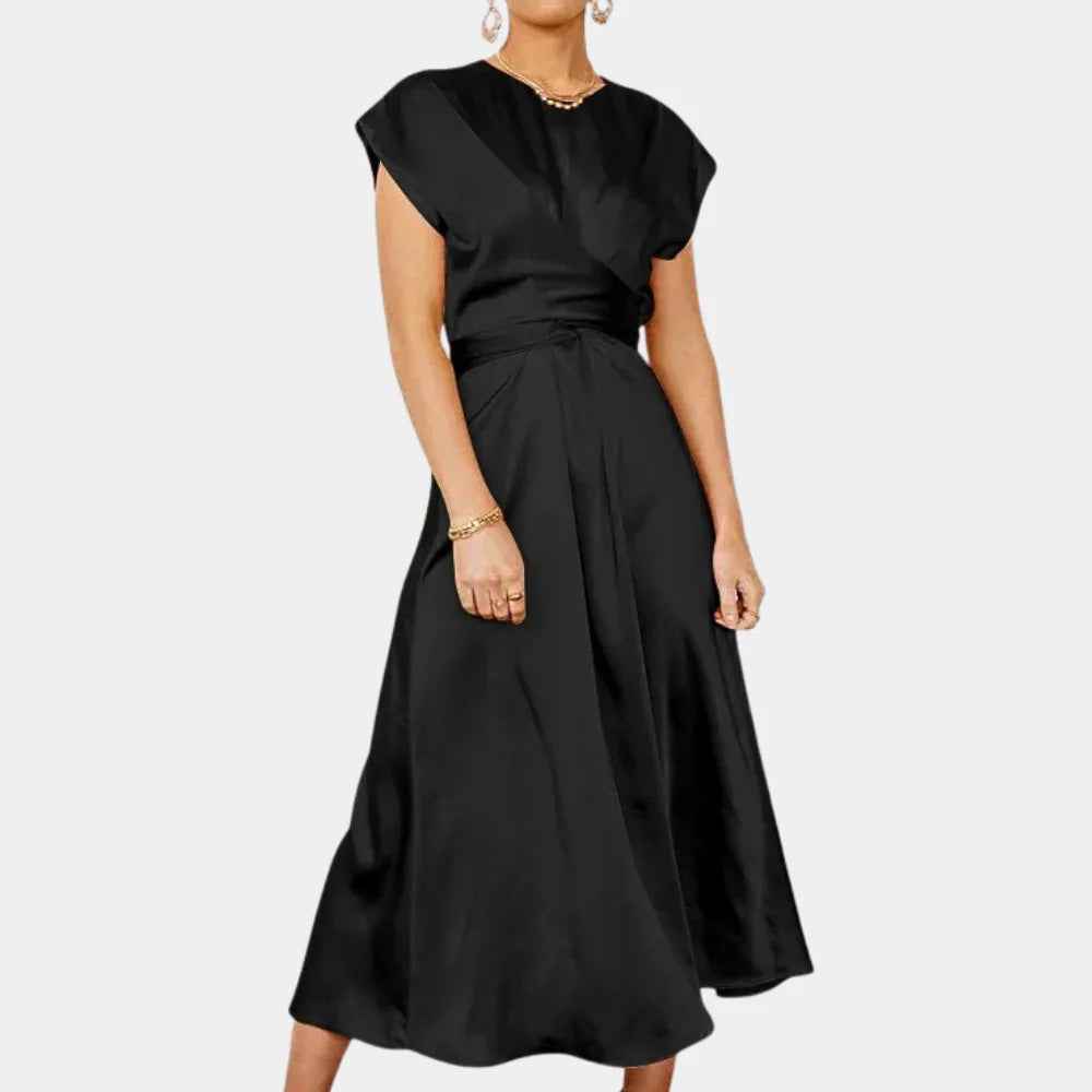Satin Sleeveless Women's Dress with Ruffled Details