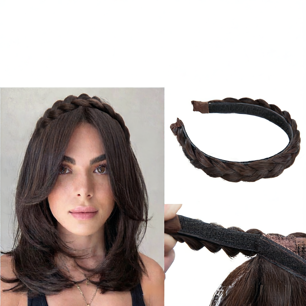 Long Straight Synthetic Hairpiece with Braided Headband High Temperature Fiber Full Volume Half Wig