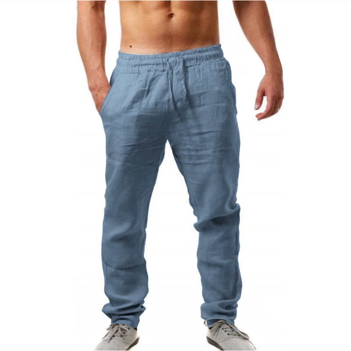 Mens Breathable Cotton Linen Casual Trousers