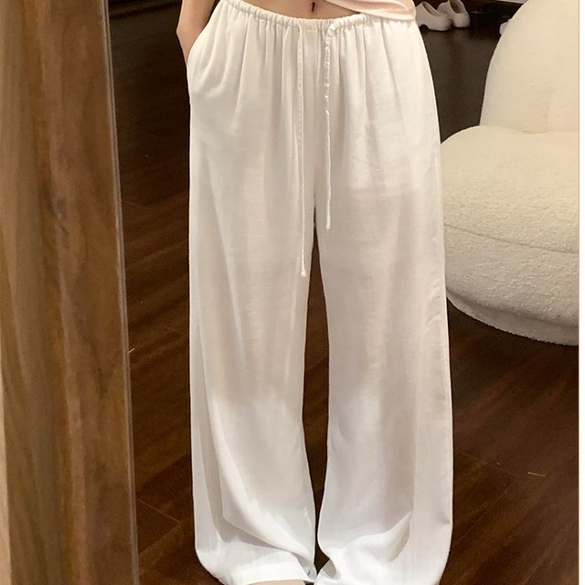 Women High Waist Wide Leg Cotton Linen Pants