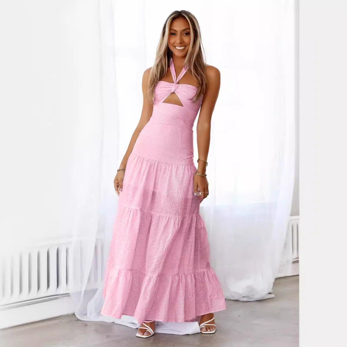 Long sleeve halter top dress without sleeves