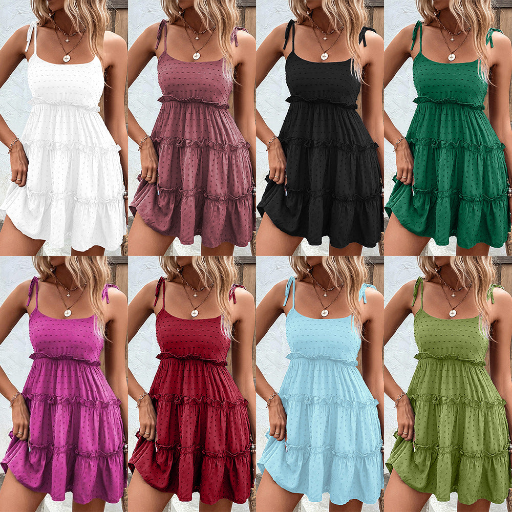 Solid-color halter-neck backless dress