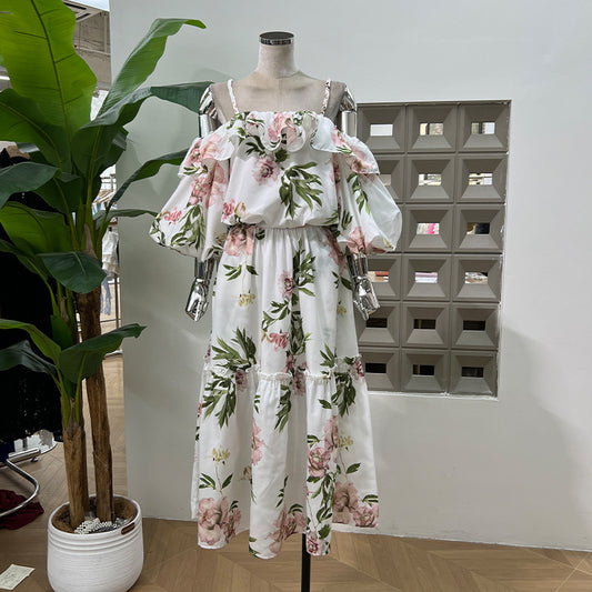 Ruffled-edge halter top set