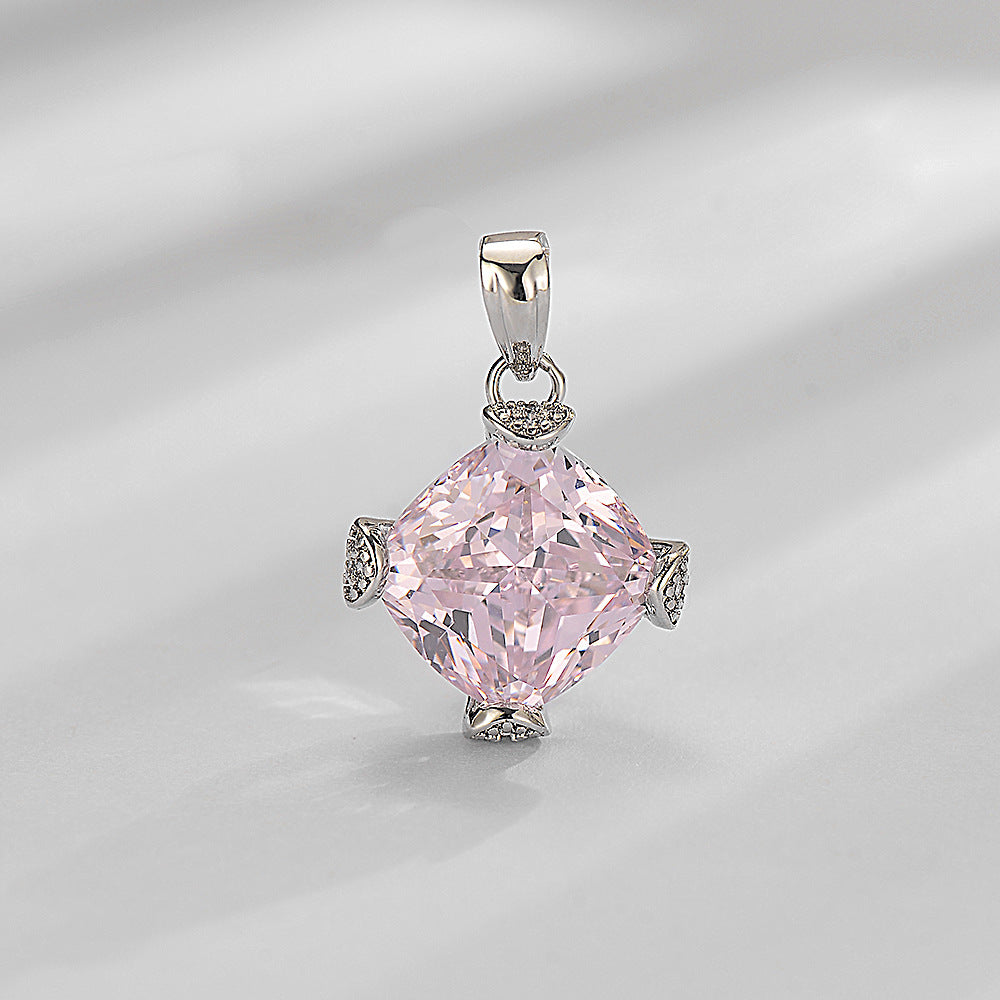 K936 White Gold 11 � 11 Princess Square High Carbon Diamond American Pink White G Pendant Main Stone 11 karat Simple Necklace