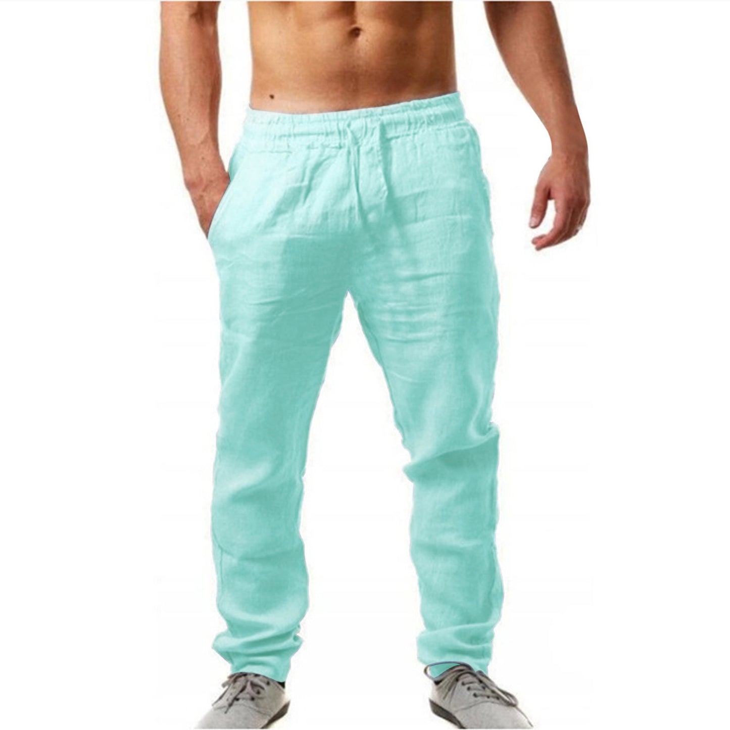 Mens Breathable Cotton Linen Casual Trousers