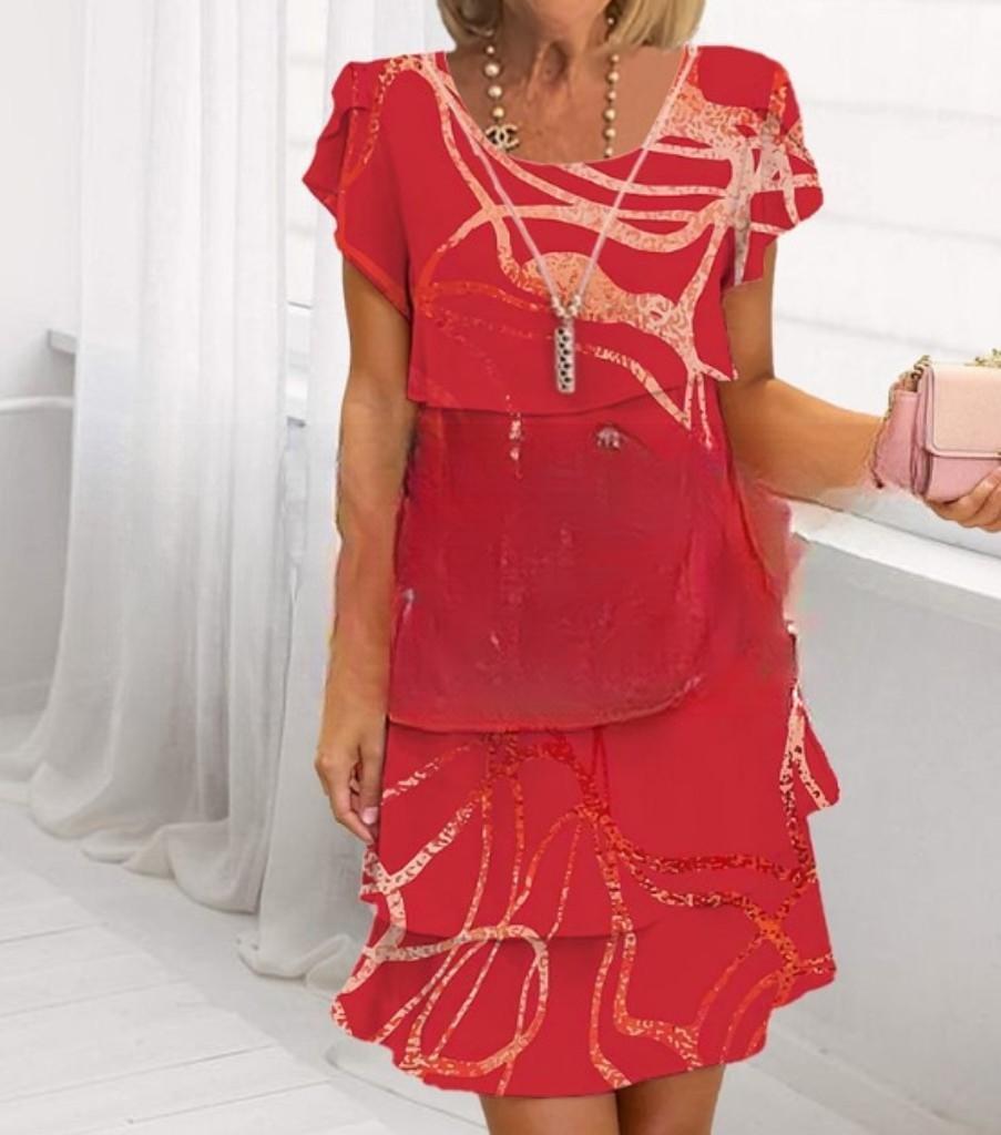 Short Sleeve 3D Printed Chiffon Dress