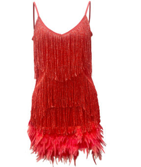 V-neck tassel sequined dress