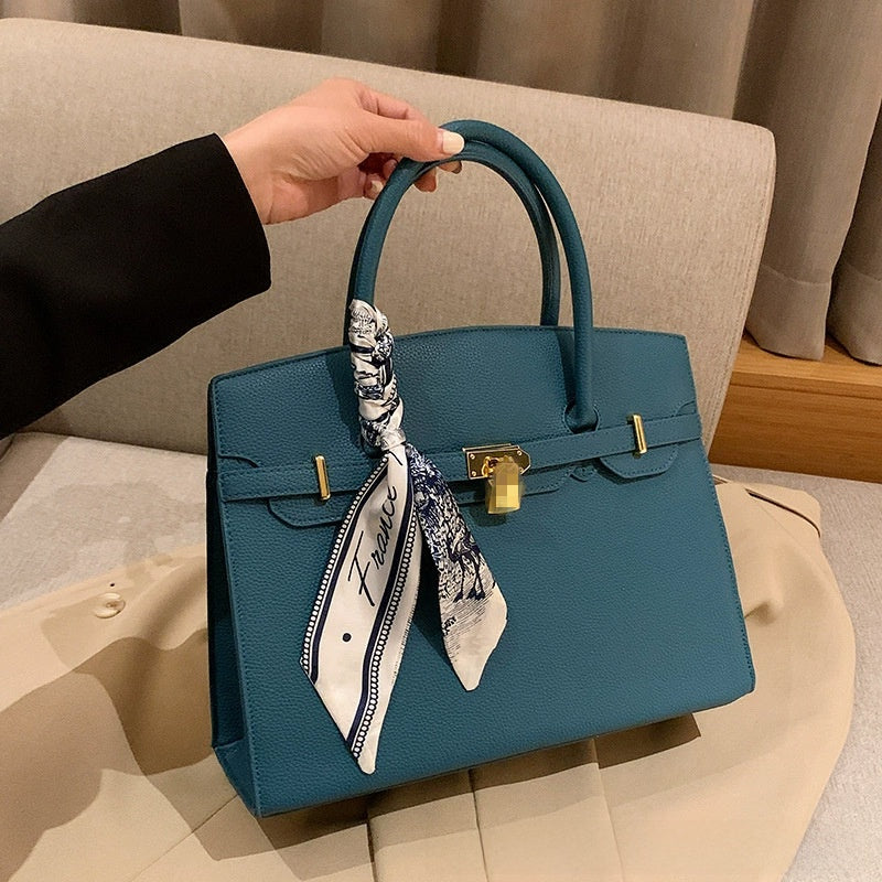 Women's Fashion Lock Scarf Kelly Bag Crossbody Tote Bag