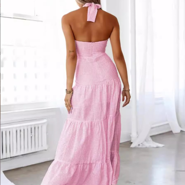 Long sleeve halter top dress without sleeves