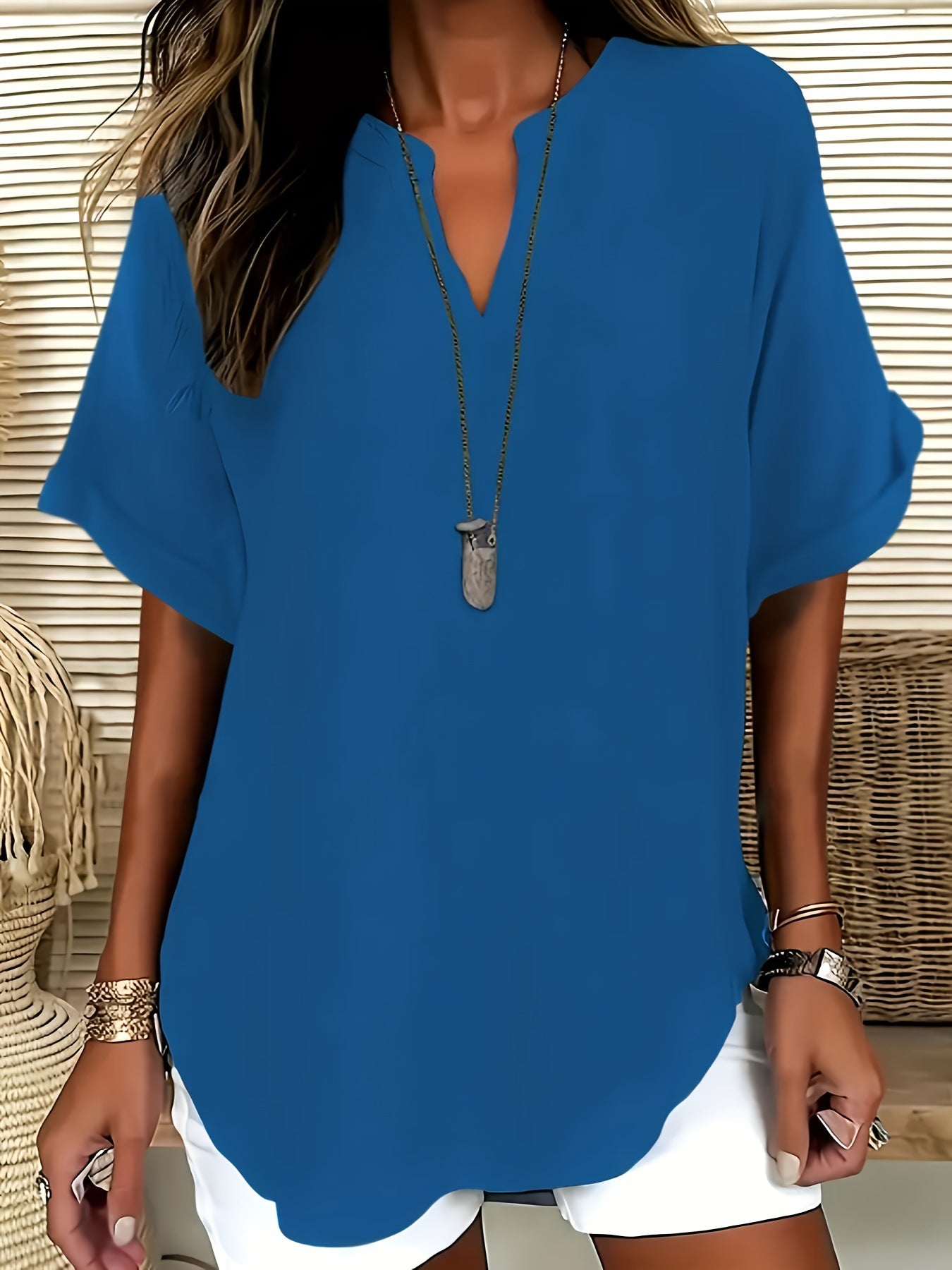 Loose solid-color casual shirt for women