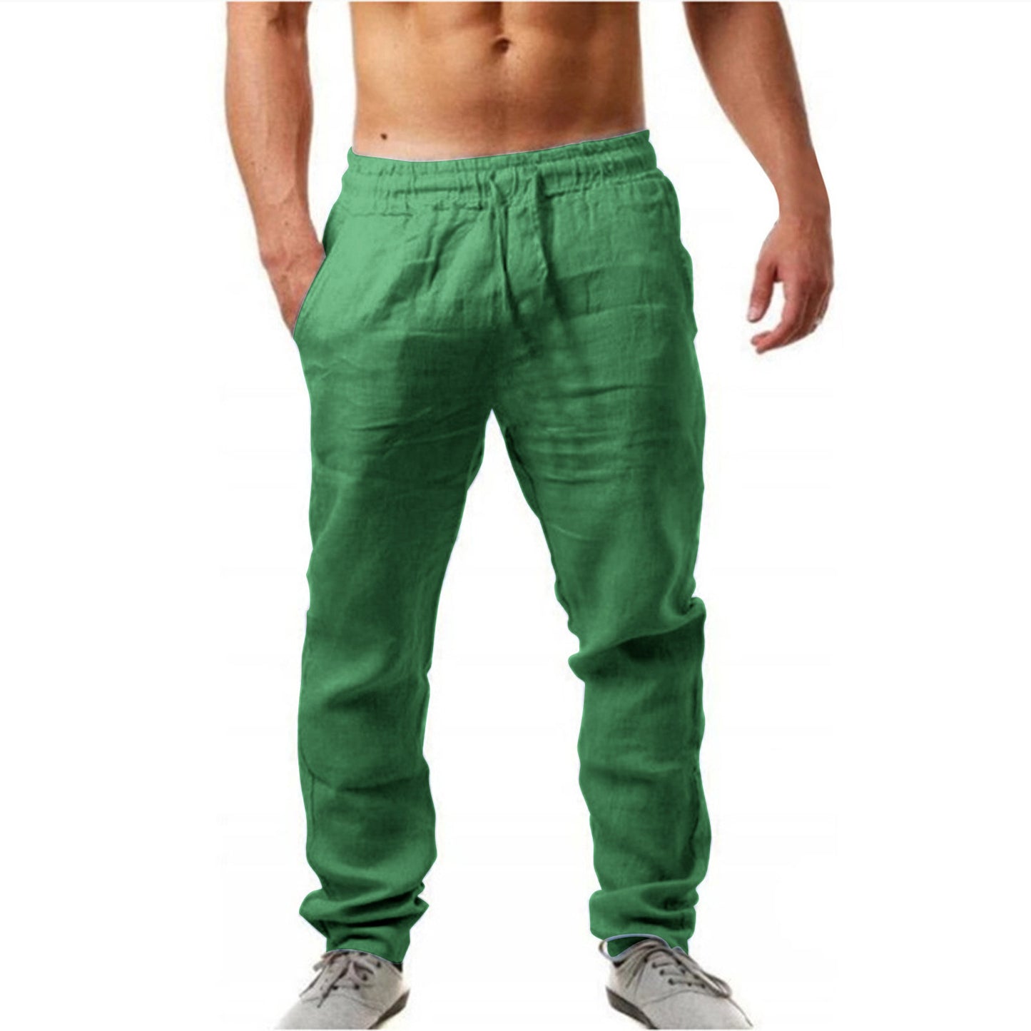 Mens Breathable Cotton Linen Casual Trousers