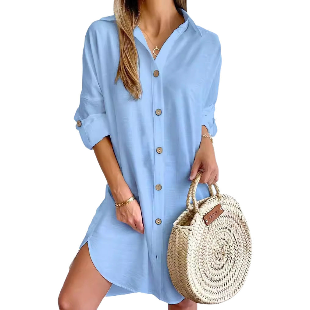 Cross-border 2024 independent station AliExpress explosions autumn casual long sleeve lapel button shirt dress women's clothing