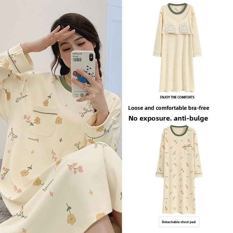 Women's Pure Cotton Long Sleeve Sleep Dress