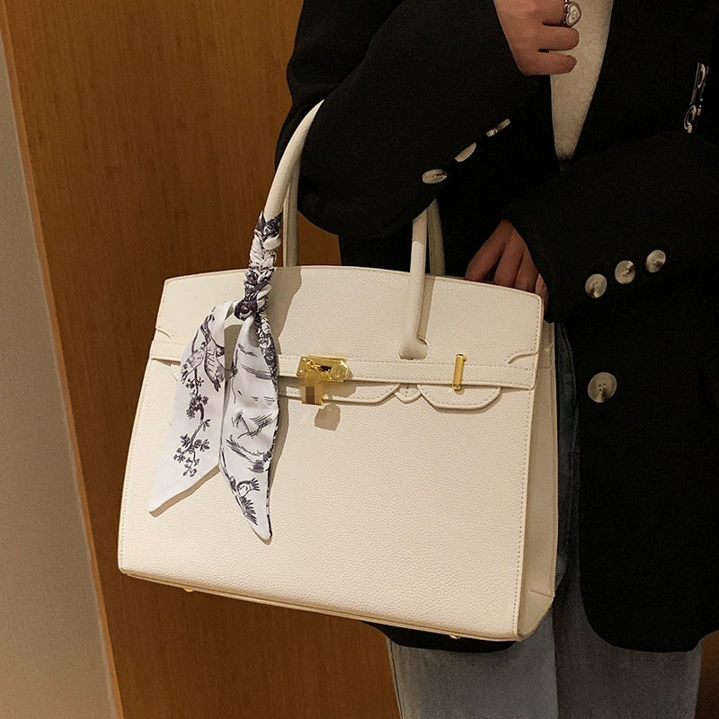 Women's Fashion Lock Scarf Kelly Bag Crossbody Tote Bag