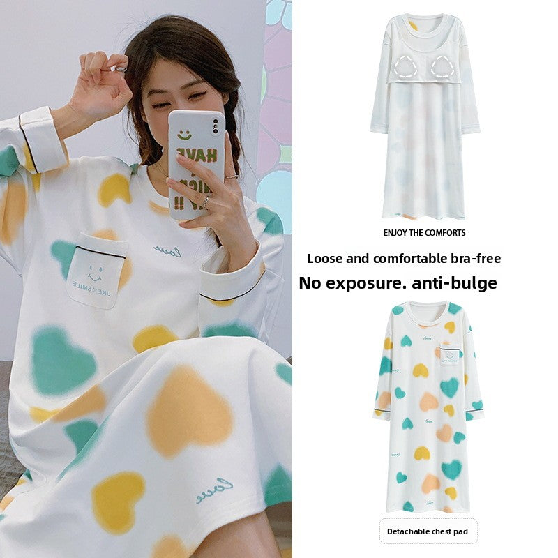 Women's Pure Cotton Long Sleeve Sleep Dress