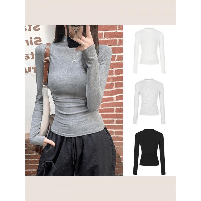 Womens Slim Fit Long Sleeve Pleated Top