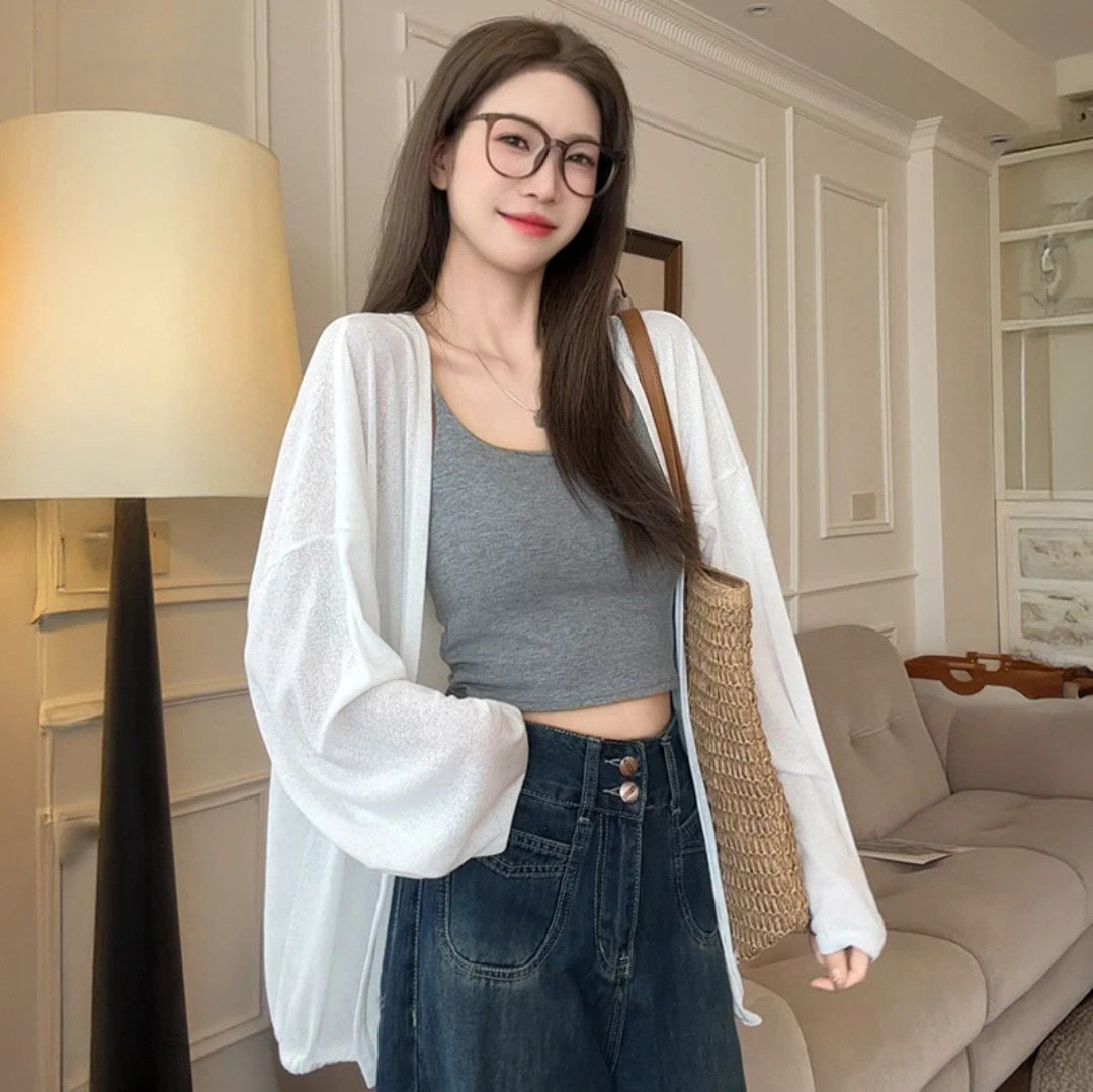 Long-sleeved knitted sweater for sun protection in summer