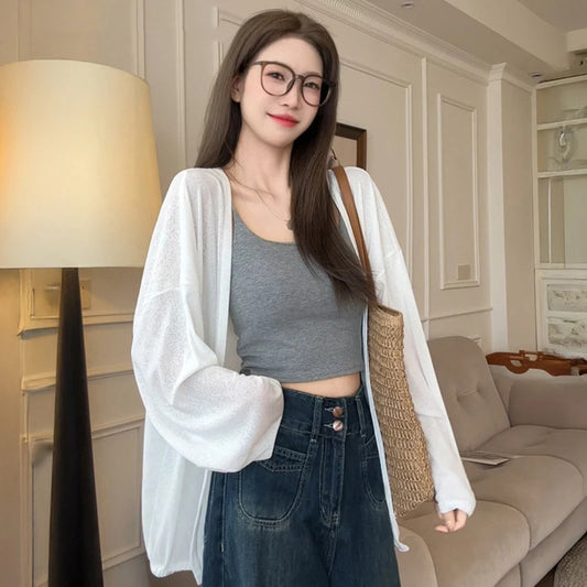 Long-sleeved knitted sweater for sun protection in summer