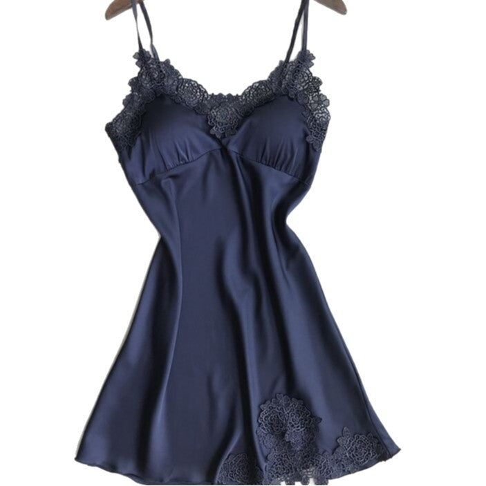 Women Summer Ice Silk Lace Nightgown