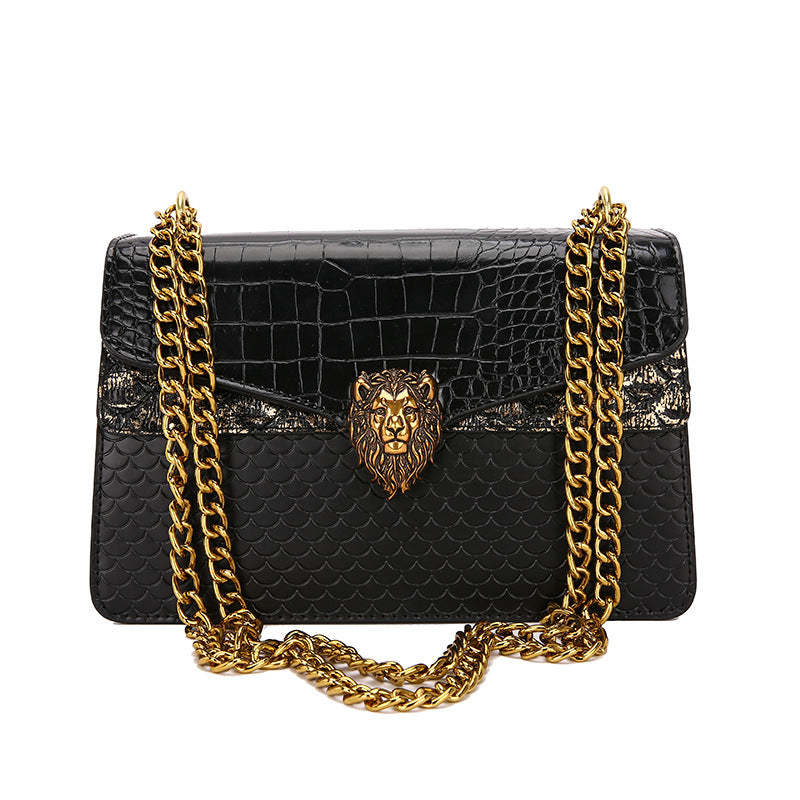 Crocodile-Texture Leather Small Square Bag with Chain Strap